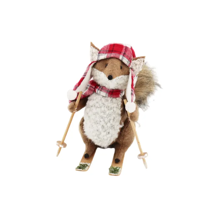 Handmade Lovely Cloth Christmas Animal Squirrel Decor Skiing Figurine For Home Party Indoor Table Top Christmas Tree Decor