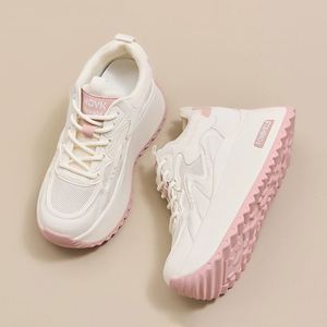 Zapatillas Casuales de Mujer Transpirables con Suela Gruesa y Cordones, con Tacón Incorporado, Blancas, Versátiles y Robustas para Caminar - Product Image 4
