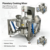 Marmite de cuisson inclinable à agitation, chauffage électrique, vapeur et gaz, avec agitateur planétaire multi-griffes et cuve à double enveloppe