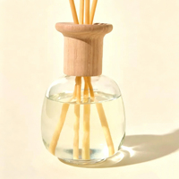Bouteille diffuseur de parfum en verre transparent de 200 ml, forme bulbeuse ronde, avec bouchon en bois de hêtre naturel pour la maison