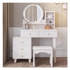 Yatak odası için led ışık makyaj aynası makyaj vanity masa seti dresser ile beyaz vanity masası