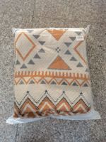 Couverture bohème en tricot super doux, motif aztèque noir, acrylique vintage, jeté bohème avec pompons