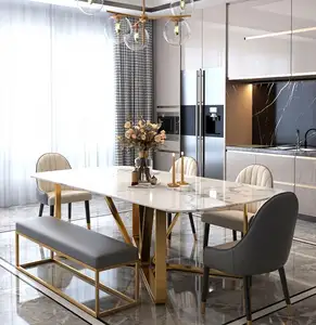Özel teklif 2023 yeni Modern tasarım ev mobilyası yemek masası mermer yemek masası seti