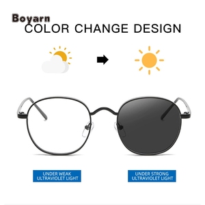 Boyarn <span class=keywords><strong>Vintage</strong></span> <span class=keywords><strong>Photo</strong></span>-Gris Optique Lunettes Cadre Métal Rond Ordinateur Lunettes Photochromiques Anti Lumière Bleue Blocage Lunettes - Product Image 4