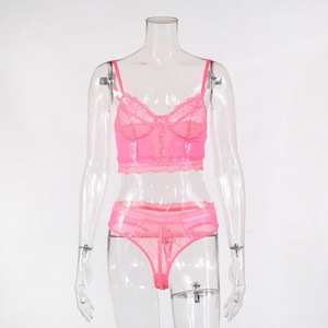 Deep Love Novo Design Lingerie Sexy Atacado Conjunto de Sutiã com Renda de Cílios e Calcinha Fina de Cintura Alta - Product Image 3