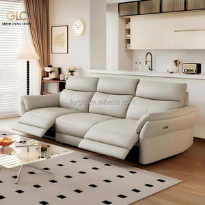 Canapé électrique 3 places First Class Zero Wall en cuir pleine fleur avec table basse intégrée et structure robuste en alliage de bois - Product Image 1