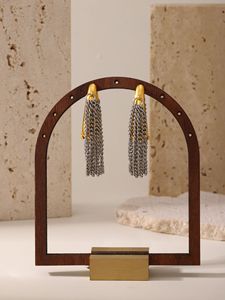 <span class=keywords><strong>Pendientes</strong></span> de aro con flecos de cadena multicapa de acero inoxidable chapado en PVD de 18 quilates, con cuentas, joyería de moda, regalo. - Product Image 4