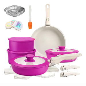 Modern <b>Ceramic</b> Marble Coated Pot <b>Pan</b> Glass Lids Bakelite Handles Non-Stick Aluminum Cookware Set Induction Compatible Dishwasher - Product Image 1