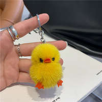 Pendentif de sac et porte-clés en peluche canard mignon avec pompon en fourrure de lapin, doux et adorable, ornements pour sac à dos et porte-clés