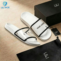 L&J OEM Claquettes en cuir PU personnalisées pour hommes, vente en gros, faible MOQ, logo personnalisé, moulées, antidérapantes, pour la plage et l'été