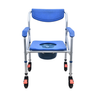 Silla de Inodoro Ajustable de Aluminio con Ruedas, Inodoro Portátil para Personas Mayores y con Discapacidad, para Transferencia en el Baño y la Ducha