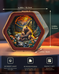 3D Wooden Puzzle Bear Family Night Light, DIY Hexagonal Paper Carving Lamp, Creative LED Desk Lamp Gift for Home Decor - Product Image 3