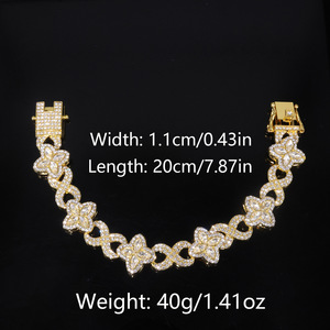 Collier de luxe en forme de 8 infini, serti de zircons bleus en verre teinté et de diamants losanges, pour femmes et hommes, bijoux hip-hop - Product Image 4