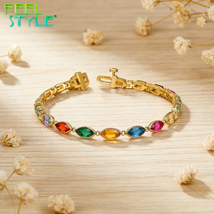 Bracelet de tennis en acier inoxydable 316 avec zircon coloré taille <span class=keywords><strong>marquise</strong></span>, revêtement PVD or épais non allergène, personnalisable OEM&ODM - Product Image 3