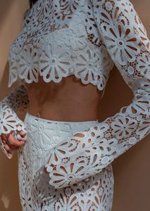 Elegante gonna nera scava in <span class=keywords><strong>pizzo</strong></span> in due pezzi Set da donna in tinta unita gonna sottile abito bianco con elastico in vita abito Casual - Product Image 2