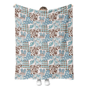 Bas quantité minimale de commande personnalisé sans couture sud-ouest couverture pays Cowboy bottes chapeaux Cactus <span class=keywords><strong>vache</strong></span> impression flanelle jeter couverture en gros - Product Image 1