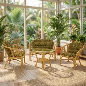 Conjunto de muebles de ratán Natural, juegos de salón de Bahama, 1 mesa y 3 sillas con diseño minimalista clásico - Product Image 2