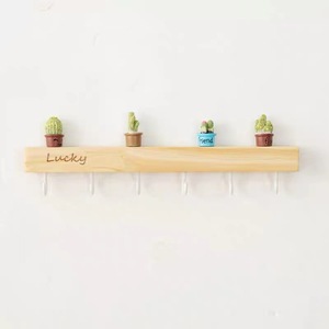 Solid Wood Key Hook <b>Shelf</b> <b>Wall</b> <b>Mounted</b> Rectangle Minimalist Entryway Organizer Multipurpose Decorative Rack - Product Image 4