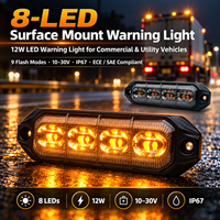 12W 8-LED Aufbau-Warnleuchte 9 Blitzmodi 10-30V IP67 Bernsteinfarbenes Stroboskoplicht für LKW Anhänger Nutzfahrzeuge