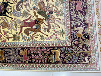 Tapis en soie fait main noué à la main de 4'x6' avec motif de guerrier persan pour la chasse et la décoration murale