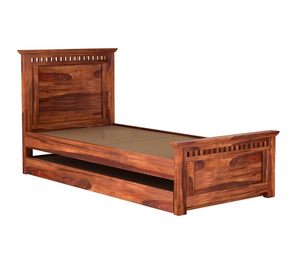 Lit simple en bois de sheesham massif de qualité supérieure avec lit gigogne intégré, finition noyer miel naturel, collection prix de gros - Product Image 4