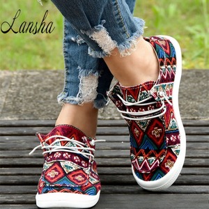 Nuevos diseños elegantes de zapatos para caminar de primavera/verano, zapatillas planas de lona con estampado floral bohemio vintage, zapatos náuticos con cordones para mujer - Product Image 3