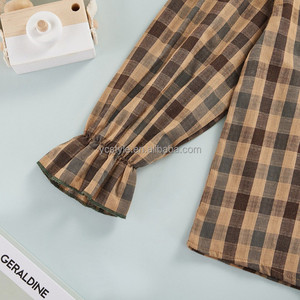 Utumn IDS irirl 2 Pieces UIT oddler ababy laid An ollar ONG leeve hirhirt OP + IGH iaist orduroy ususpender kirkirt - Product Image 5