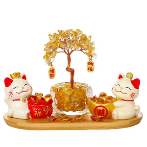 Gato de la Suerte con Diseño de Lingote de Oro, Árbol del Dinero de Cristal Amarillo Natural, Adorno de Escritorio Feng Shui, Regalo para el Año Nuevo Chino - Product Image 5