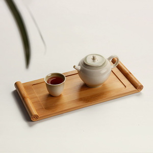 Bandeja de Té en Forma de Pergamino de Bambú, Mini Bandeja Rectangular de Madera Maciza para Servir Té, Estilo Simple, Juego de Té Japonés - Product Image 3