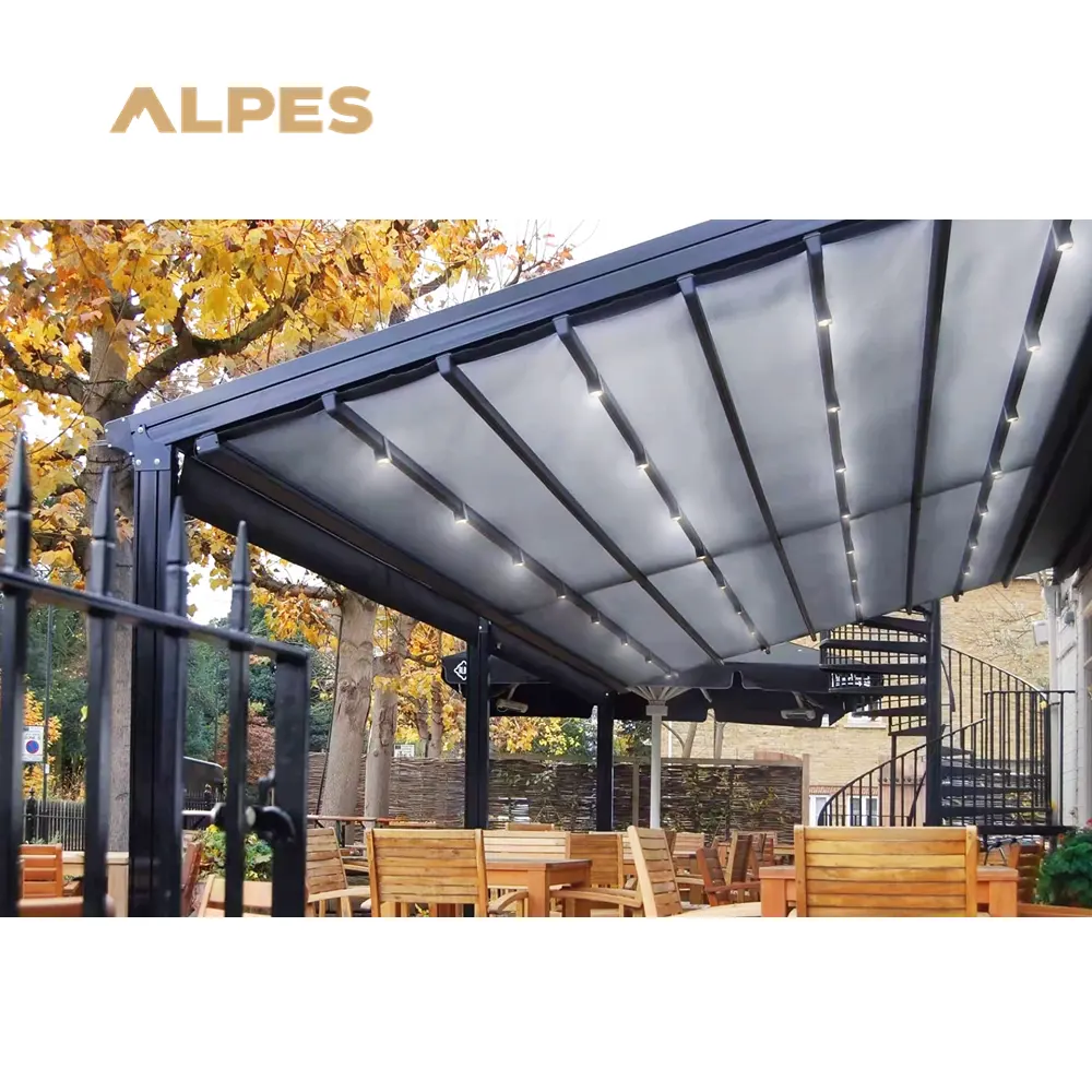 ALPES vollautomatisches einziehbares schiebe-faltbares Außenpergola-wasserdichtes Aluminium-Terrassendach für Baumkästen, Bögen und Brücken