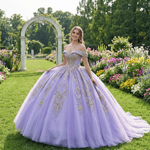 Lavanda Quinceañera vestidos vestido de baile encaje bordado apliques rebordear cristal Color caramelo Natural fiesta vestido de boda LSMC78 - Product Image 1