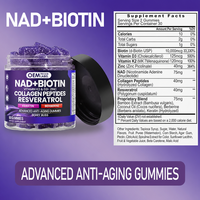 Gummies anti-âge avancées 15-en-1 OEM avec NAD+, peptides de collagène et resvératrol pour la santé de la peau et cellulaire |   60 unités
