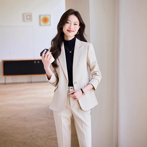 Women's Suit Pants Khaki Straight High Waist Solid Color Polyester Anti-Wrinkle Casual Workwear - Product Image 3