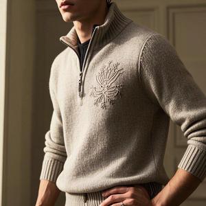 Proveedor de Ropa de Punto Personalizada de Alta Calidad, Fabricante de Bordados, Sudadera con Media Cremallera para Hombre, 100% Algodón, Transpirable, Antiarrugas - Product Image 1