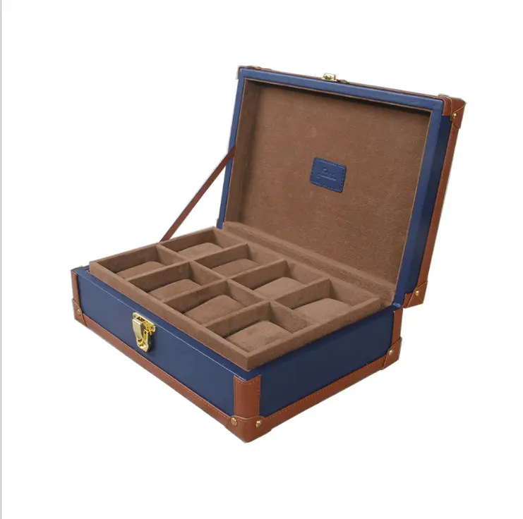 PU Leather Wooden Watch Box Internal Flannel Protective Watch Suitcase 8 Slots Double Layers Jewelry Box Watches