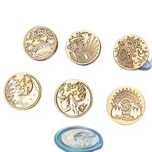 Série de tampons à cire de sceau pour journal de voyage, tête ronde en cuivre, pour la décoration et l'utilisation en journal. - Product Image 5
