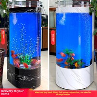 Aquarium en verre semi-circulaire moderne de luxe avec système de filtration par pompe au fond, réservoir à poissons transparent et écologique pour salon
