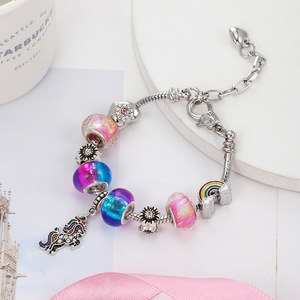 Fashion Crystal Colorful <strong>Large</strong> Hole <strong>Bead</strong> Unicorn Charm Handmade Adjustable Beaded <strong>Bracelet</strong> for Women Jewelry - Product Image 3