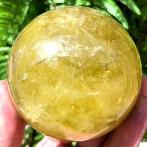 Boule de cristal polie jaune citron de 9-10 cm, sphères de cristal de guérison, pierres précieuses, boule de citrine jaune pour la décoration - Product Image 6