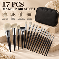 Ensemble de pinceaux de maquillage professionnels 17 pièces avec manche en bois, poils doux mélangés, pour le visage entier, avec sac noir