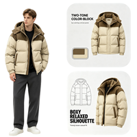 Veste matelassée à capuche pour homme, color block, avec empiècements en velours côtelé, coupe ample, manteau d'hiver décontracté pour le quotidien urbain