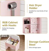Coiffeuse de Chambre Fille Wenfeng Rose OEM/ODM avec 5 Tiroirs de Rangement, Prise de Courant, Lumière RGB et Miroir en Bois Réglable Éclairé