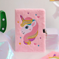 Cuaderno A5 con Estampado de Dibujos Animados para Estudiantes, con Cubierta de Tela, Lindo Diario de Unicornio con Candado, Agenda Escrita a Mano para Regalos de Niñas