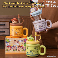 Mug en céramique Disney Toy Story 540 ml avec paille et couvercle à figurine 3D, tasse à café et lait pour enfants, usage domestique et cadeaux