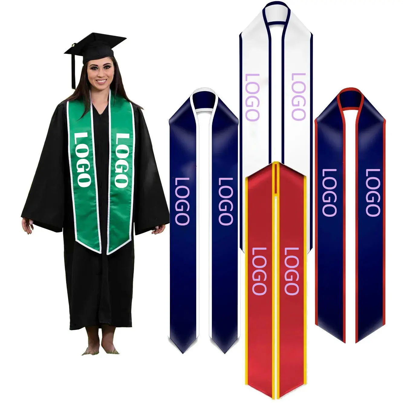 Rahat 72 inç gri Grad mezuniyet Stoles Trim hızlı kargo kaliteli renkli üniversite mezuniyet çaldı