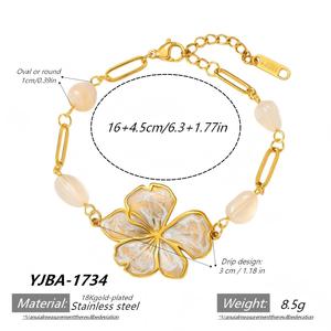 Bracciale in Acciaio Inossidabile <span class=keywords><strong>con</strong></span> Fiore e Perla Ovale, Placcato Oro 18K PVD, Chiusura a Moschettone, Anti-Appannamento, Gioielli Floreali Stile Cottagecore - Product Image 6