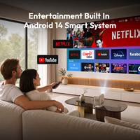 Mini-projecteur intelligent 2026 Mango 1 Android 14 1080P avec autofocus, compatible 3D, Wi-Fi 5.4, Android 14.0, portable pour home cinéma intégré