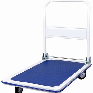 <b>Foldable</b> Flatbed Truck Steel 4 Wheel Blue Industrial Single Layer Cargo <b>Trolley</b> Hand Cart - Product Image 5