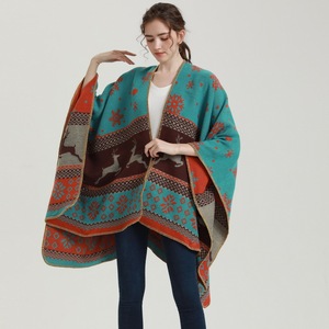 130X150cm mujeres Navidad alce copo de nieve Floral bufanda chal moda grueso cálido doble cara tejido chal Split Cape - Product Image 5