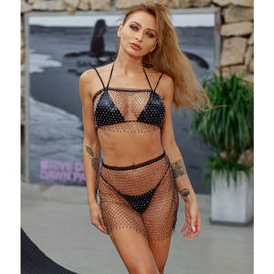 เสื้อตาข่ายผ้าบางเซ็กซี่สำหรับผู้หญิงใส่ในฤดูร้อนเสื้อครอปแขนยาวประดับพลอยเทียมคลุมไปคลับปาร์ตี้ชายหาดเสื้อยืดเอว - Product Image 1